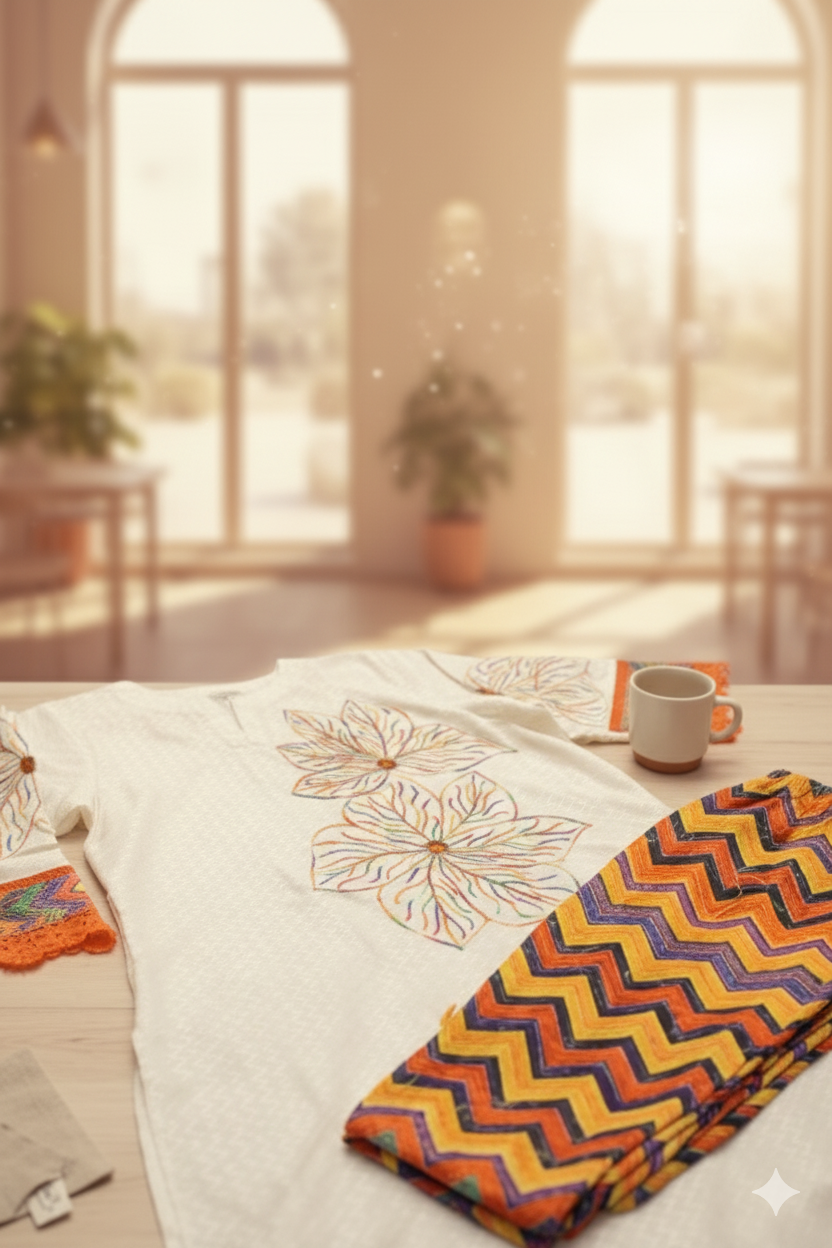 2 piece embroiderd ready to wear cotton dress