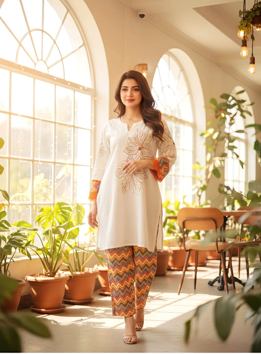 2 piece embroiderd ready to wear cotton dress