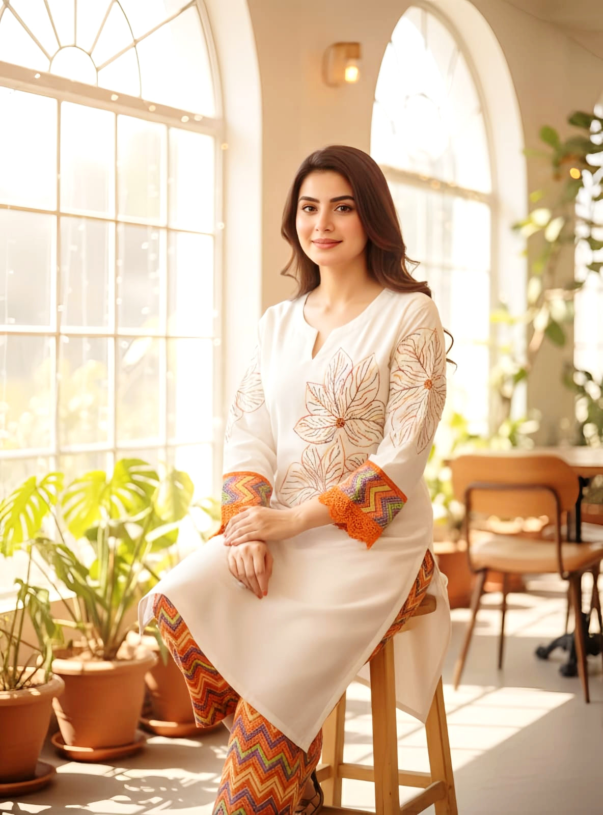 2 piece embroiderd ready to wear cotton dress