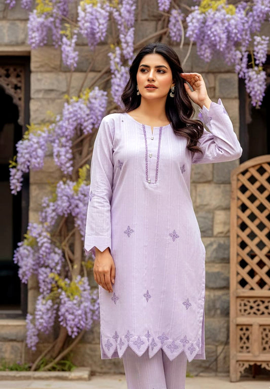 2 piece ready to wear self jaquard cotton dress