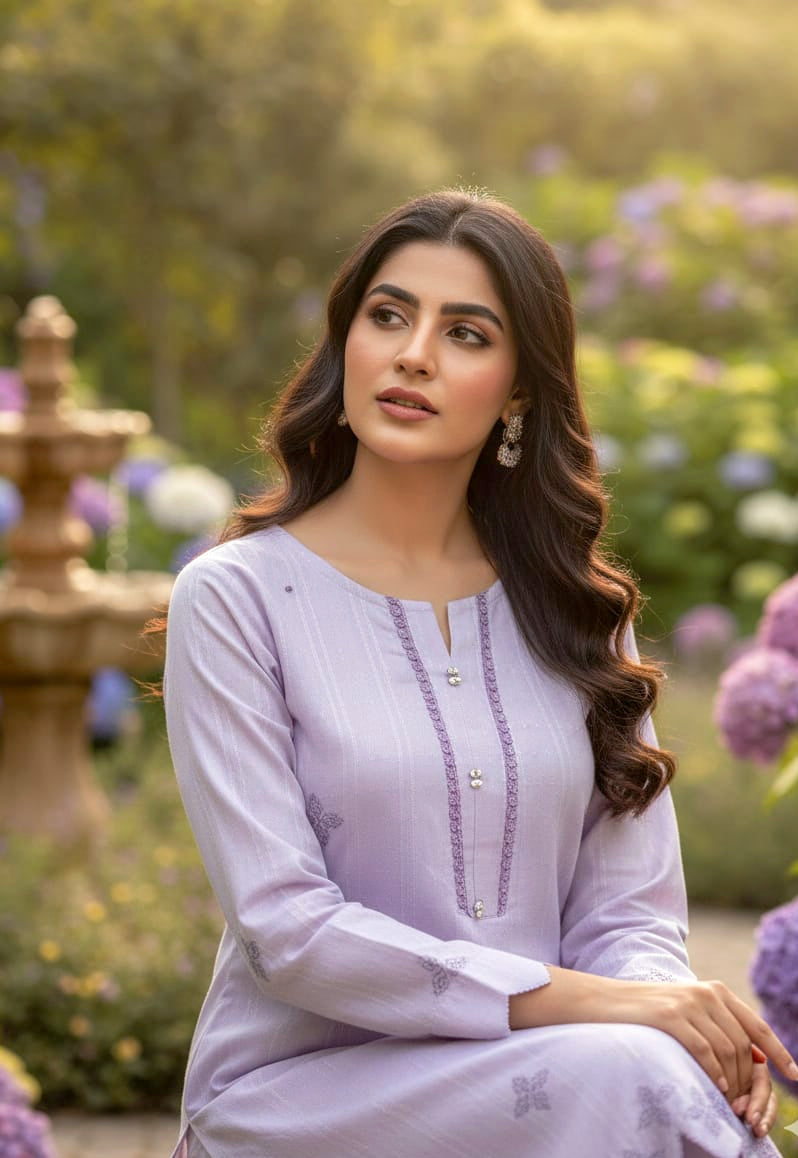 2 piece ready to wear self jaquard cotton dress