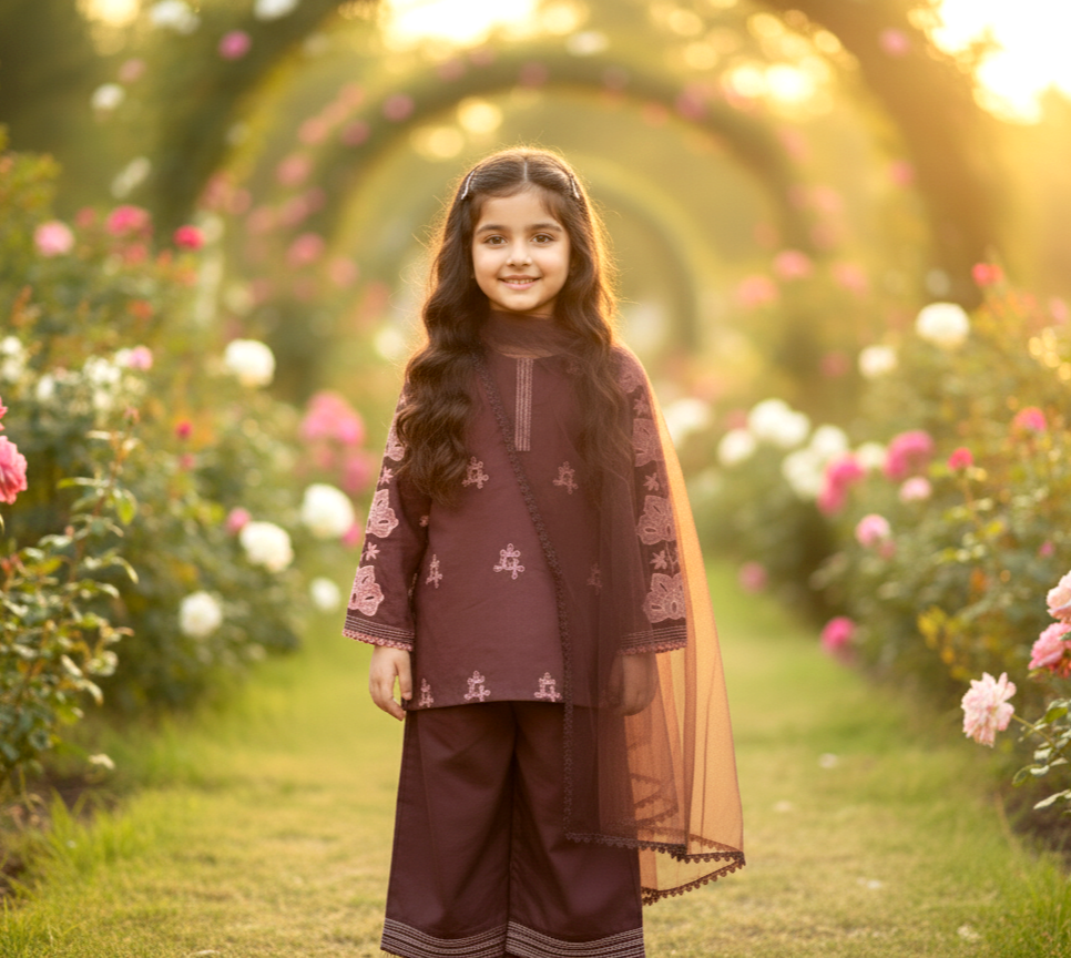 3 piece ready to wear embroidered cotton dress