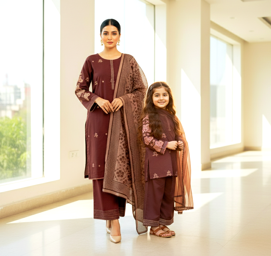 3 piece ready to wear embroidered cotton dress