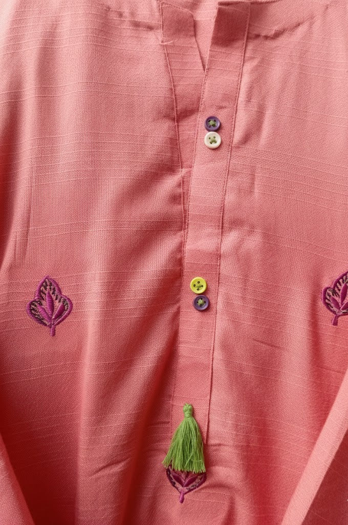 2 piece embroiderd peach wool ready to wear dress