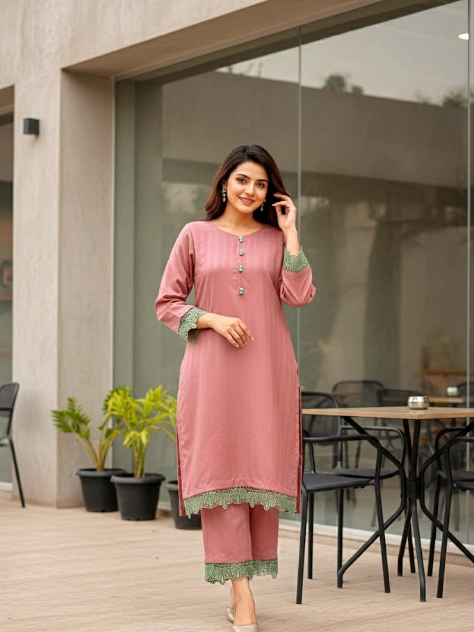 2 piece embroiderd slub marina linen ready to wear dress