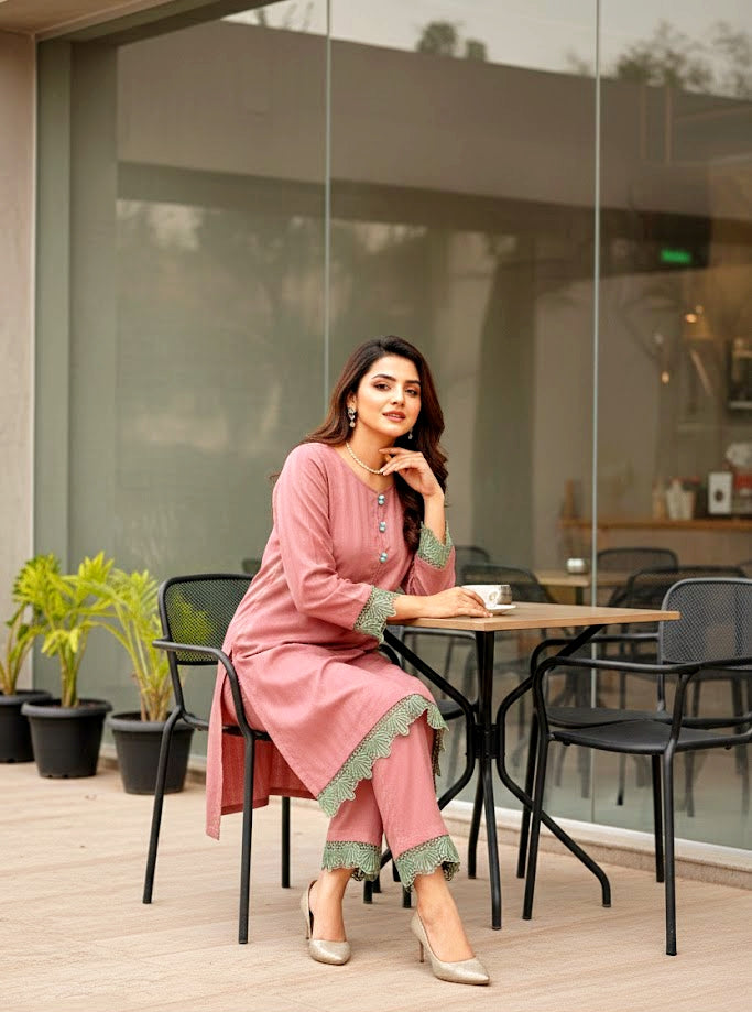 2 piece embroiderd slub marina linen ready to wear dress