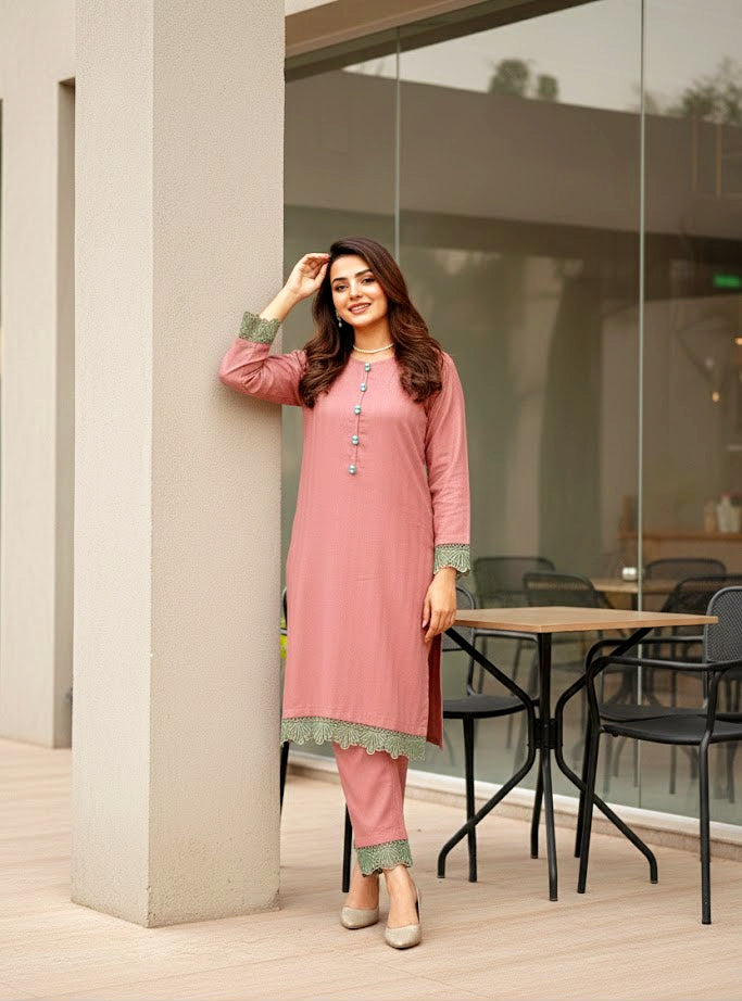 2 piece embroiderd slub marina linen ready to wear dress