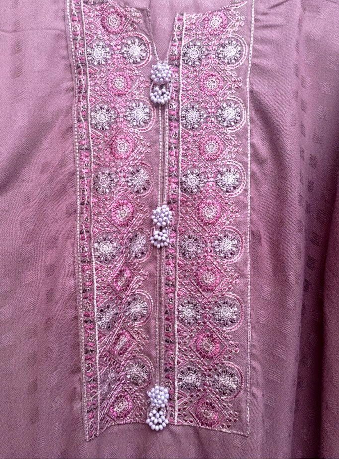 2 piece embroiderd self marina linen ready to wear dress