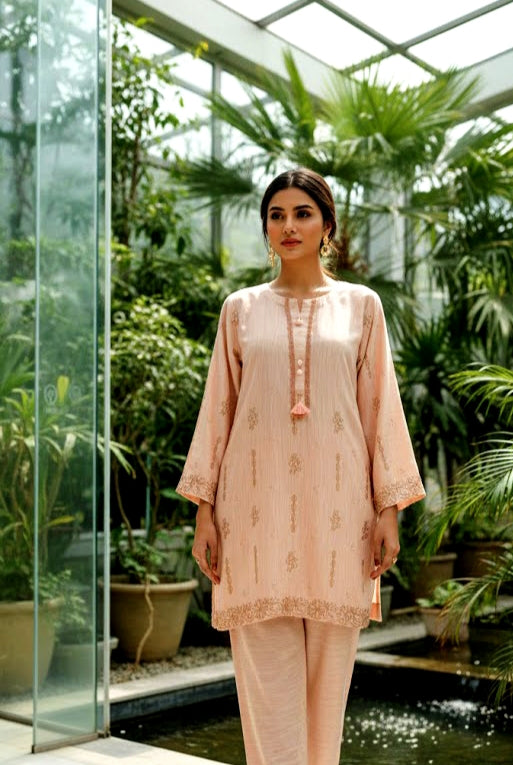 2 piece embroiderd moon light textured marina ready to wear dress