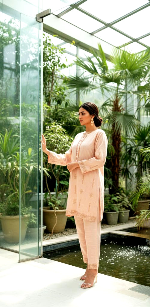 2 piece embroiderd moon light textured marina ready to wear dress