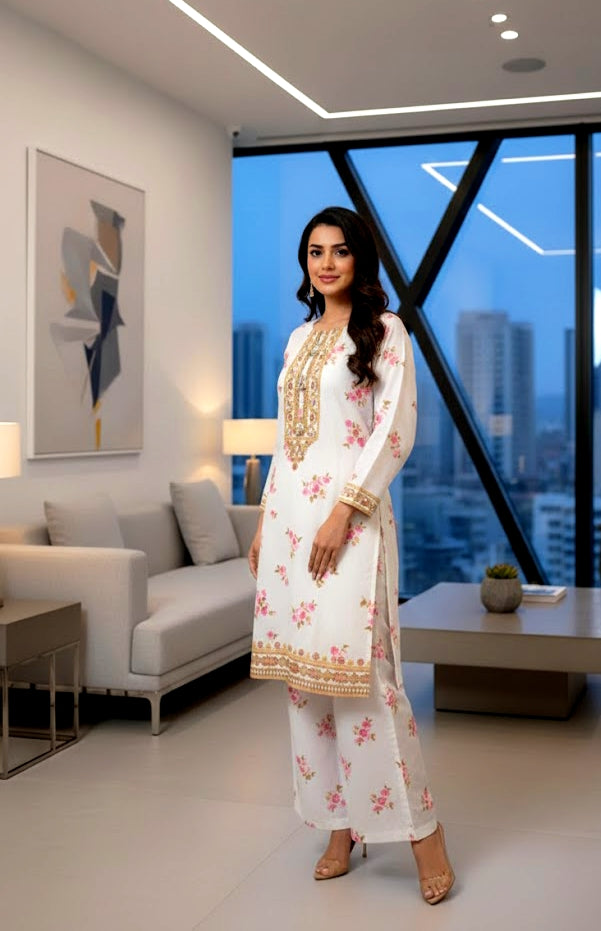 2 piece embroidered ready to wear dress