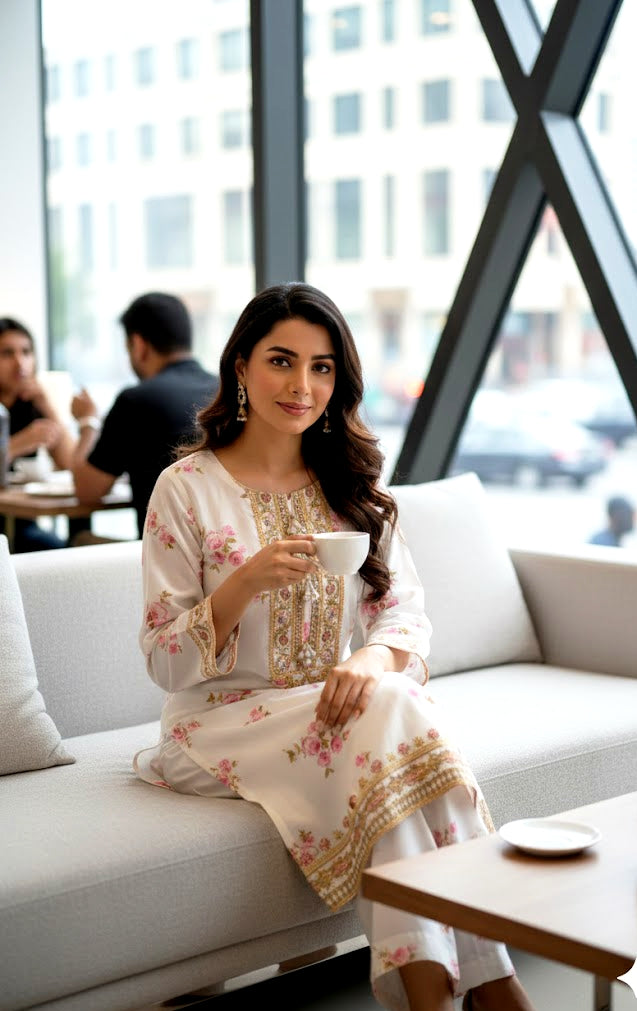 2 piece embroidered ready to wear dress