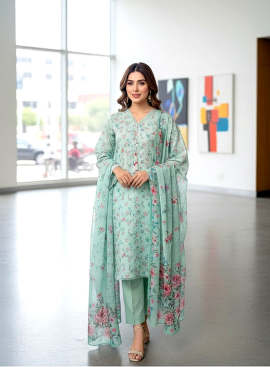 🌸 3 Piece Printed Lawn Ready to Wear Suit – Effortless Everyday Elegance